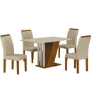 Conjunto Sala de Jantar com 4 Cadeiras Miami Freijo/OffWhite/Palha