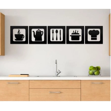 Kit Decoração Cozinha kit 5 quadrinhos quadros Mdf 3mm Preto PROMOÇÃO - laser