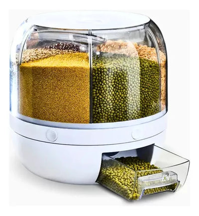 Dispenser De Alimentos E Grãos Giratório Com 6 Divisões