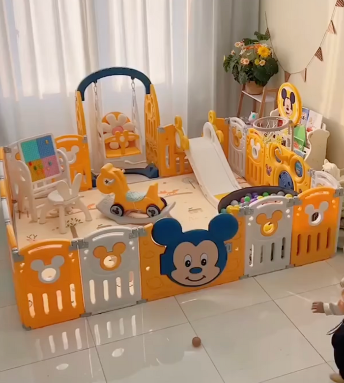 Parque Infantil Disney 7 em 1 Balanço Cesta Basquete Escorregador (GANHE 1 TAPETE DE BRINDE)