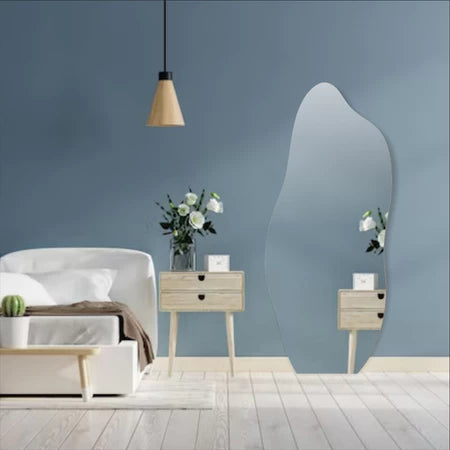 Espelho Orgânico Grande Decoração de Quarto, Modelo Flame 50x115cm Elegante Com Suporte de Parede