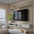 Painel para TV até 75 Polegadas Ripado com Prateleira Nicho e Gaveta Detroit Nature/Off White