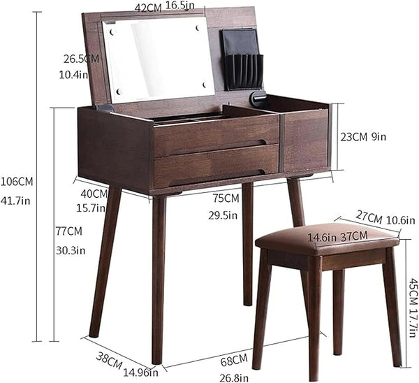 Penteadeiras Mesa penteadeira moderna com penteadeira espelho flip simples mesa de cabeceira de madeira maciça conjunto de mesa penteadeira para quarto Design Elegante