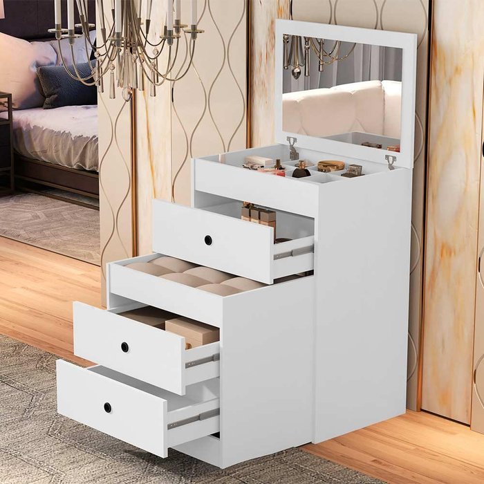 [PROMOÇÃO RELÂMPAGO] Cômoda Penteadeira 3 Gavetas 1 Espelho Olivia Basoto Branco Branco
