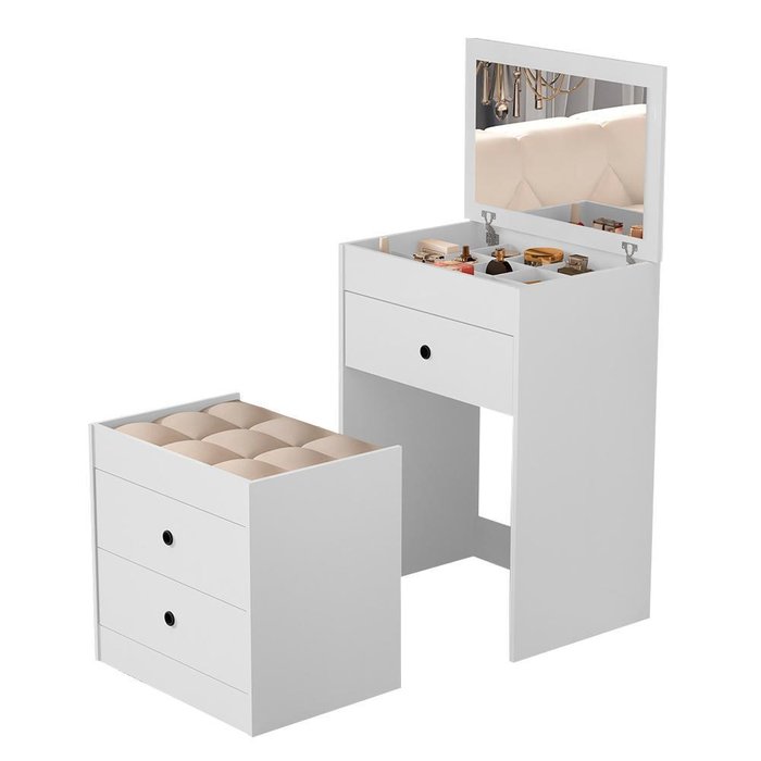 [PROMOÇÃO RELÂMPAGO] Cômoda Penteadeira 3 Gavetas 1 Espelho Olivia Basoto Branco Branco