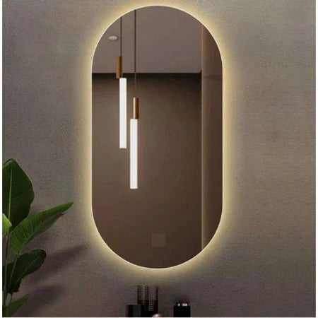 Espelho Oval Gigante 120x60 Corpo Inteiro LED Touch Jateado Na Borda Com Iluminação Decoração Chique