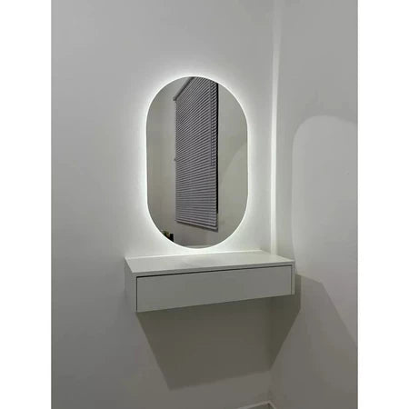 Espelho Oval Gigante 120x60 Corpo Inteiro LED Touch Jateado Na Borda Com Iluminação Decoração Chique