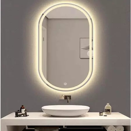 Espelho Oval Gigante 120x60 Corpo Inteiro LED Touch Jateado Na Borda Com Iluminação Decoração Chique