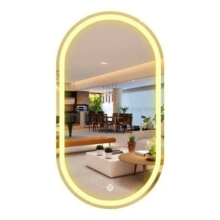 Espelho Oval Gigante 120x60 Corpo Inteiro LED Touch Jateado Na Borda Com Iluminação Decoração Chique