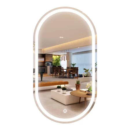 Espelho Oval Gigante 120x60 Corpo Inteiro LED Touch Jateado Na Borda Com Iluminação Decoração Chique
