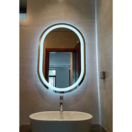 Espelho Oval Gigante 120x60 Corpo Inteiro LED Touch Jateado Na Borda Com Iluminação Decoração Chique