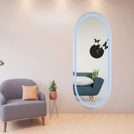 Espelho Oval Gigante 120x60 Corpo Inteiro LED Touch Jateado Na Borda Com Iluminação Decoração Chique