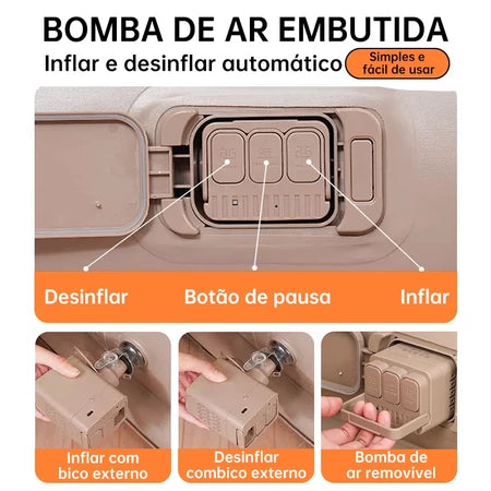 🛏️ Seu Conforto em Qualquer Lugar – Colchão Inflável Queen Solteiro Bomba Recarregável