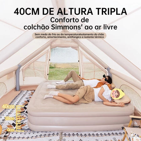 🛏️ Seu Conforto em Qualquer Lugar – Colchão Inflável Queen Solteiro Bomba Recarregável