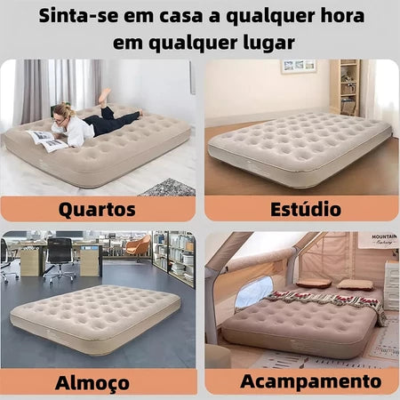 🛏️ Seu Conforto em Qualquer Lugar – Colchão Inflável Queen Solteiro Bomba Recarregável