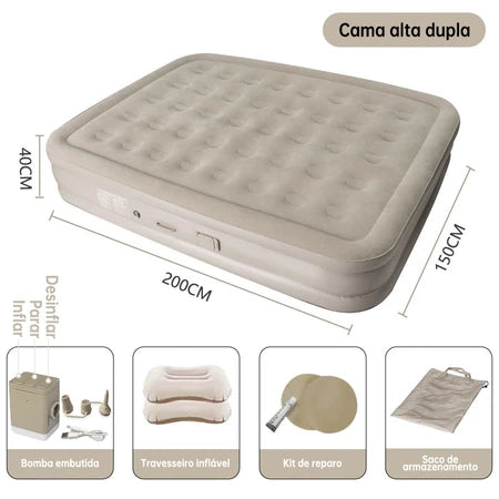 🛏️ Seu Conforto em Qualquer Lugar – Colchão Inflável Queen Solteiro Bomba Recarregável